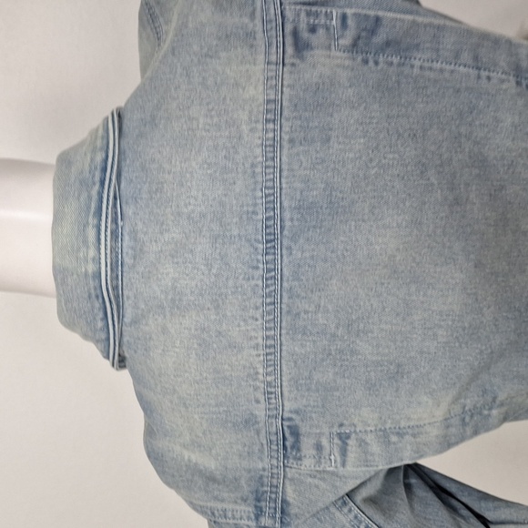 Free People Light Wash Long Sleeve Streetwear Grunge Fitted Denim Jacket Size M - Picture 8 of 14